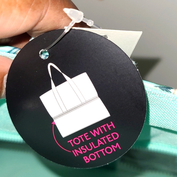 No Boundaries Aqua Verde Hawaiian Beach Zip Insulated Bottom Large Tote Bag NWT - Picture 13 of 17